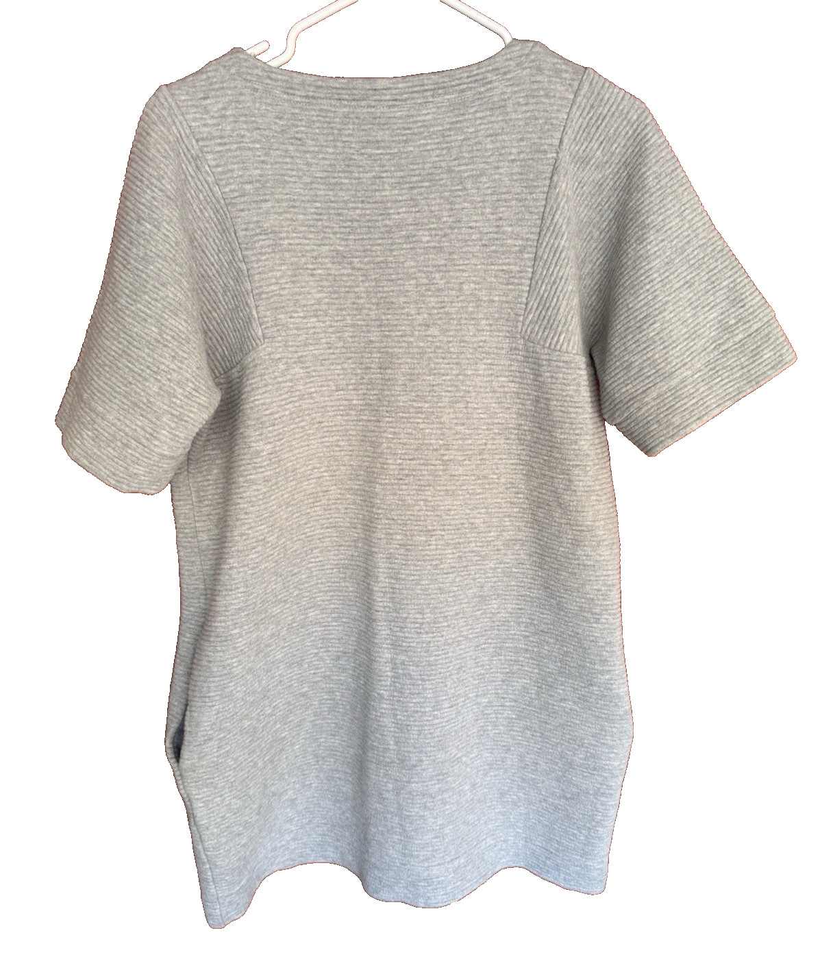 Banana Republic S Ribbed Dress Sweater Gray Short Sleeve Pullover Pocket Stretch