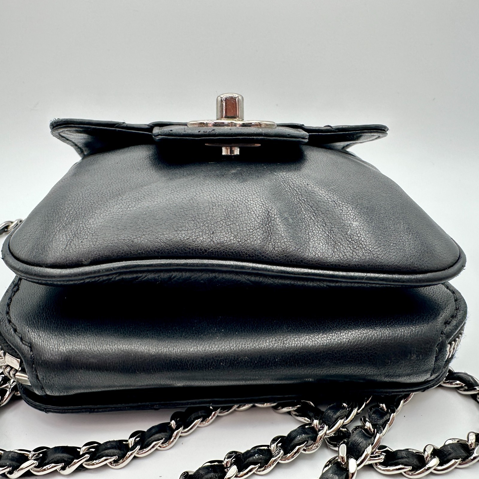 CHANEL Clams Wallet on Chain WOC Black Lambskin Silver Hardware 2012 Authentic