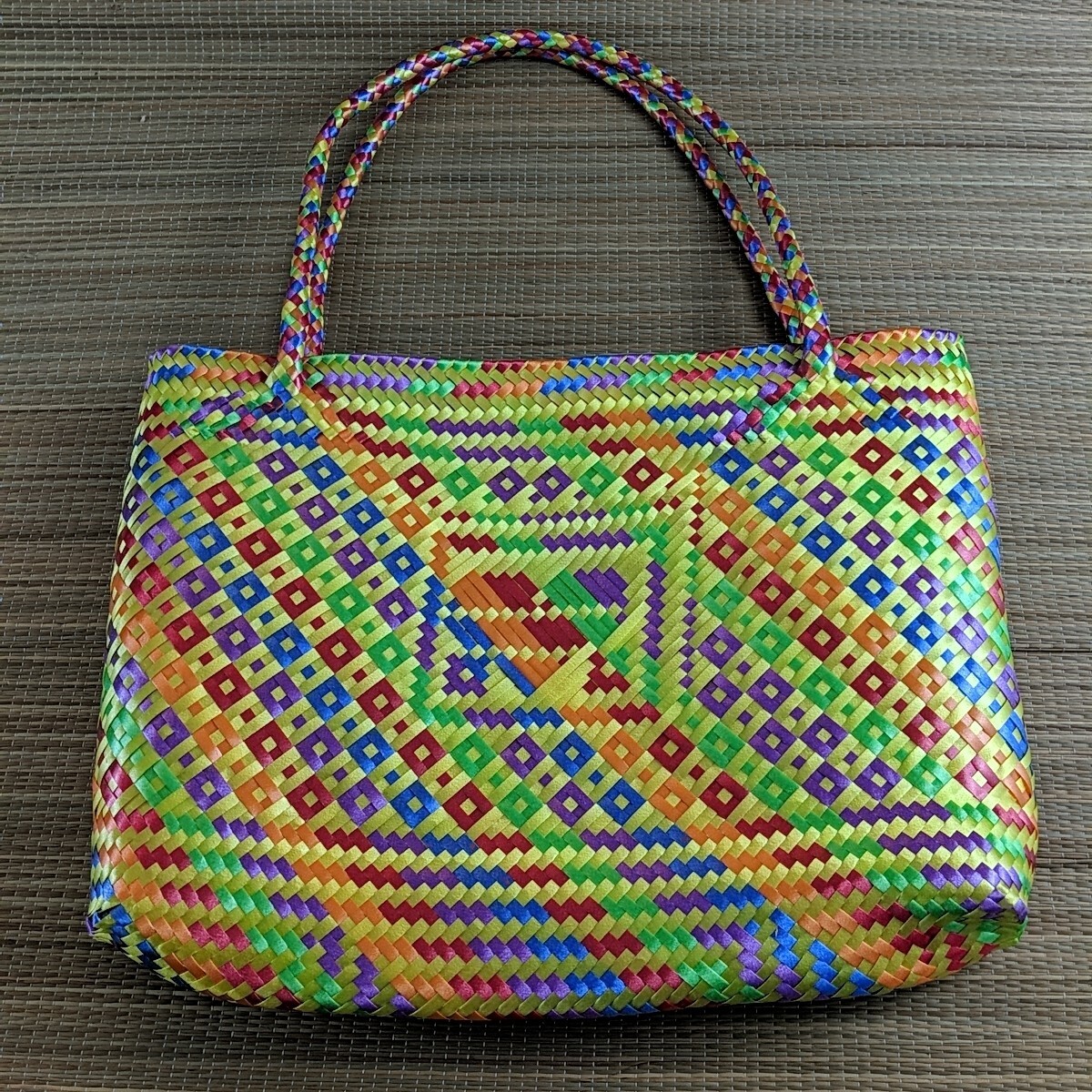 woven mexican tote handmade of recycled plastic Colorful Purse Handbag