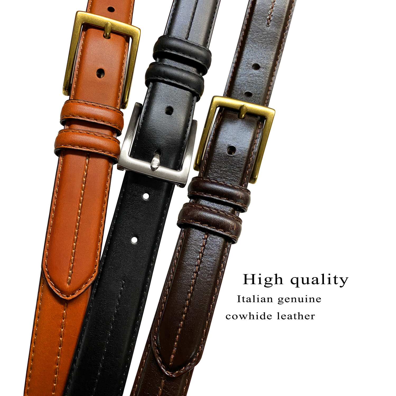 Men Oil-Tanned Genuine Leather Italian Dress Belt 1-1/8″(30mm) Wide