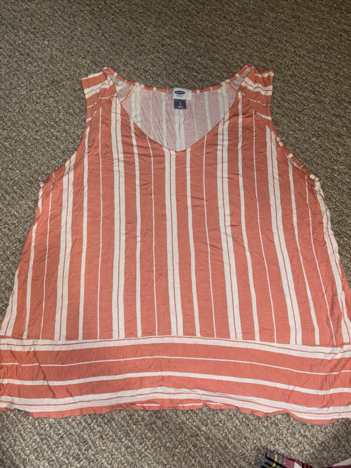 Old Navy Women’s L Orange/White Striped V-Neck Sleeveless Pullover Knit Tank