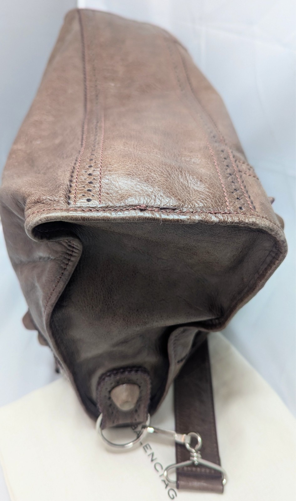 BALENCIAGA GIANT CITY BROGUE Hand/Shoulder Bag Noix Brown Mirror Excellent UC