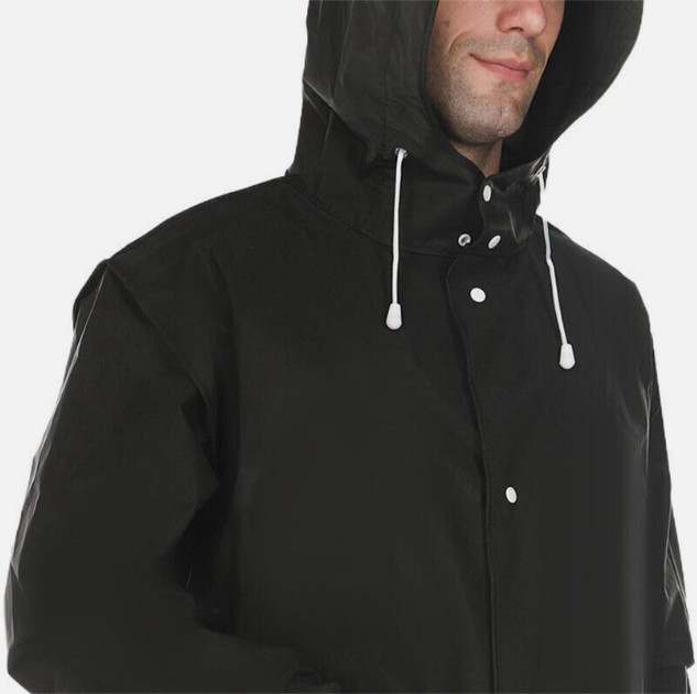 Men Black Waterproof Long Raincoat Hooded Trench Jacket Outdoor Hiking Rain Coat
