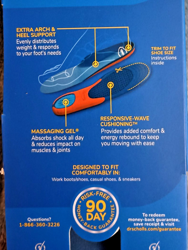 Dr. Scholl’s Extra All Day Comfort Big & Tall Support Insoles Men Size 8-14