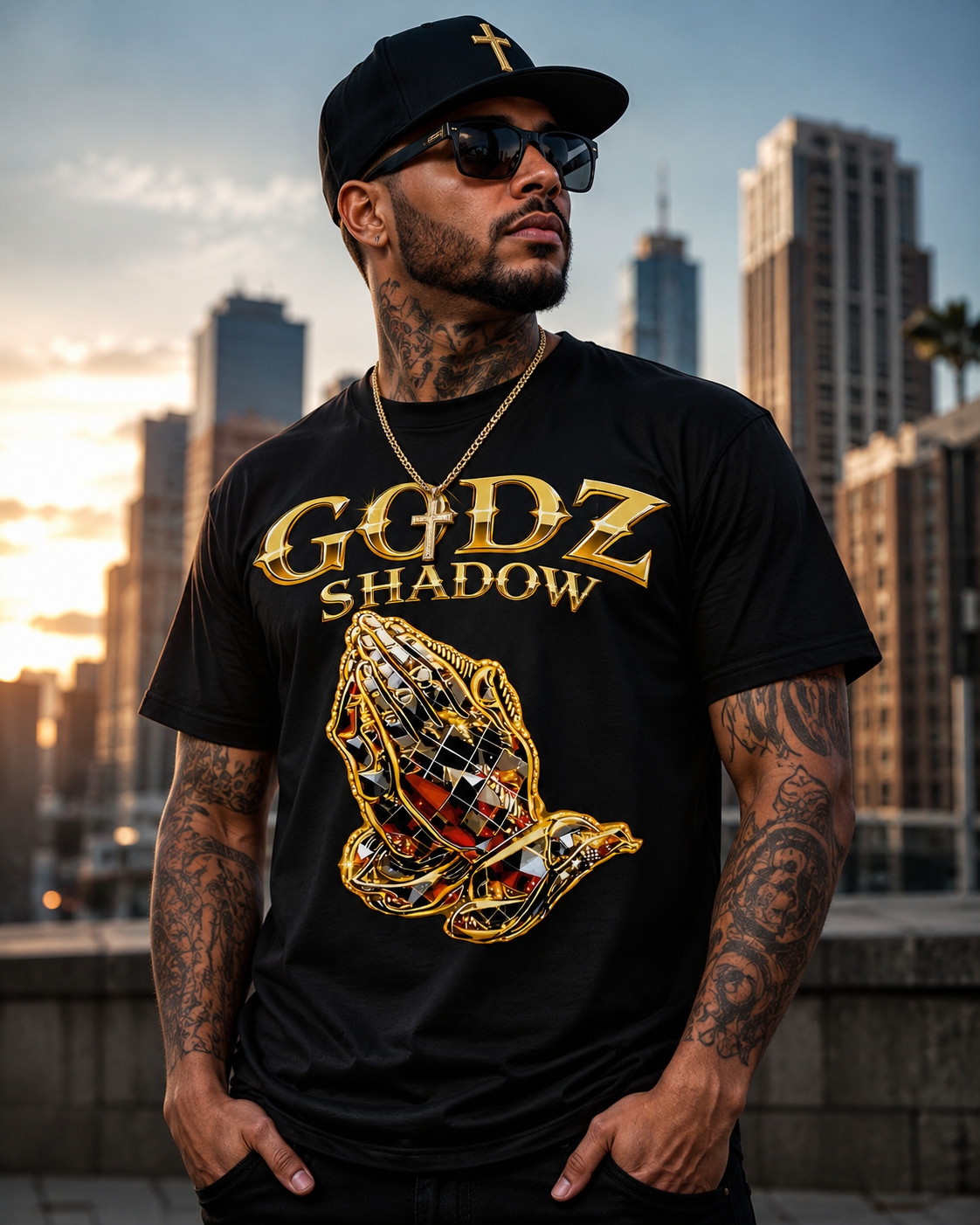 Walking in GODZ SHADOW Christian Pro Club Shaka Men’s Tee Shirt Streetwear