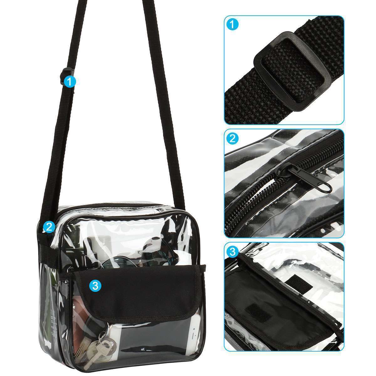 Clear Transparent Tote Bag PVC w/ Zipper Stadium Approved Shoulder Handbag Purse