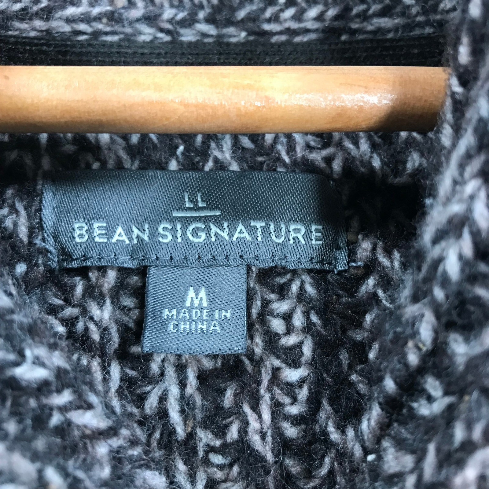 LL Bean Signature Shawl Collar Sweater Marled Brown LambsWool Mens M Fisherman