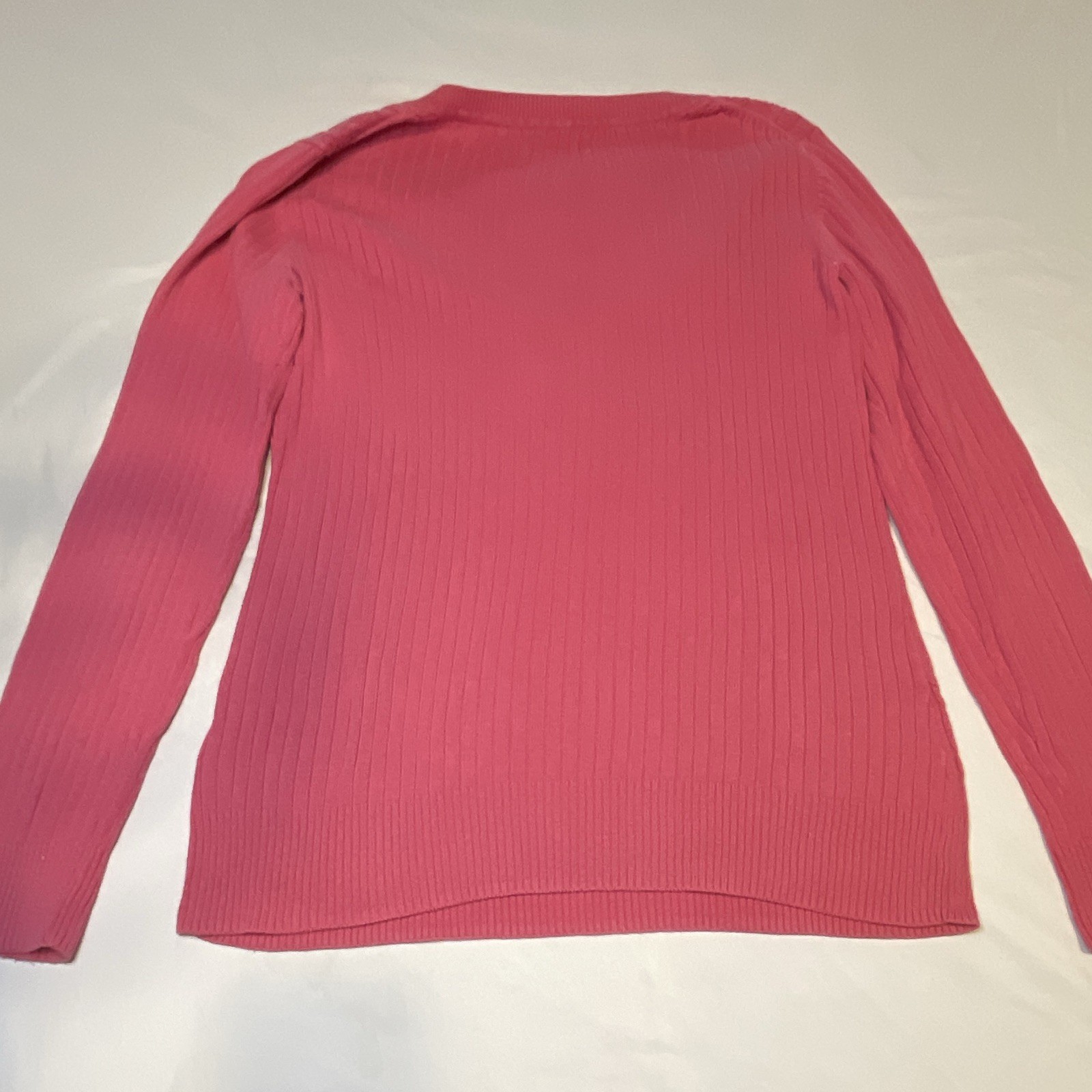 G.H. Bass & Co. Women’s Pink Rib-Knit V-Neck Long Sleeve Cotton Sweater M