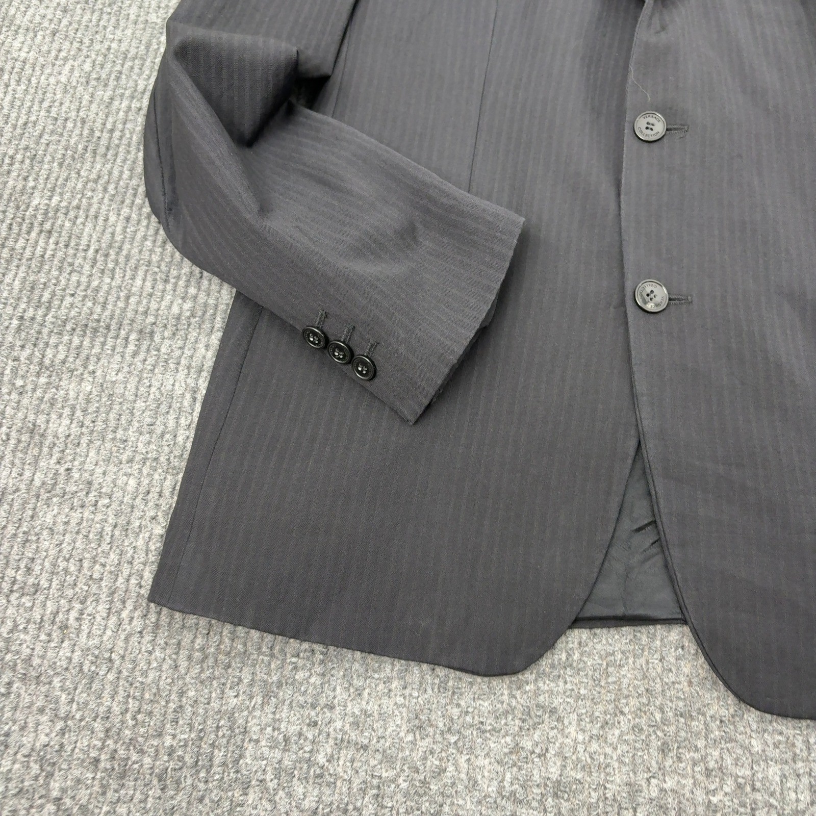 Versace Collection Blazer Mens IT 48 Black Striped Double Vent Luxury Luxury