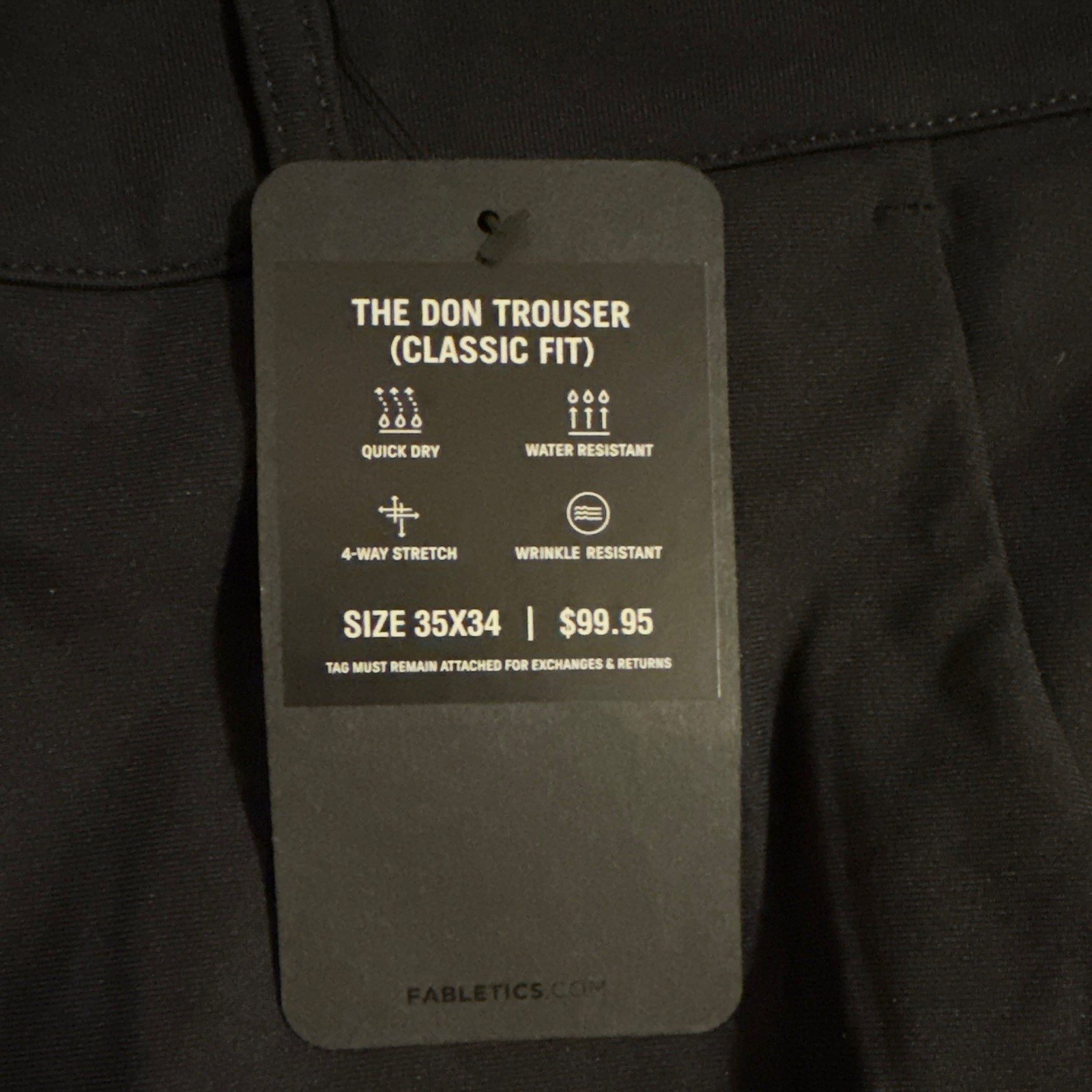 Fabletics – The Don Trouser – Men’s – Black – Classic Fit – Dress Pants – 35×34
