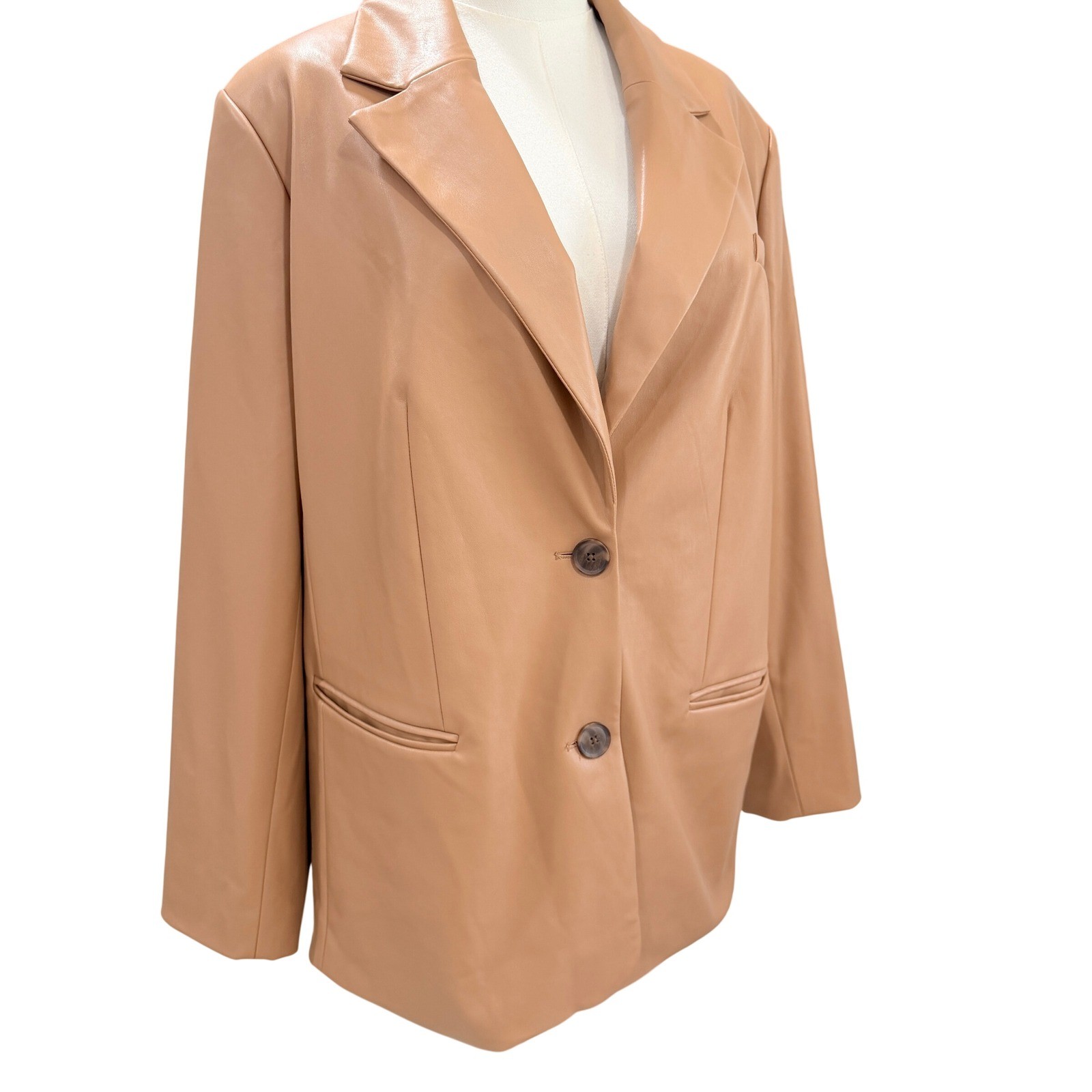 Camel Faux Leather Blazer Old Money Quiet Luxury Minimalist Corpcore XXL