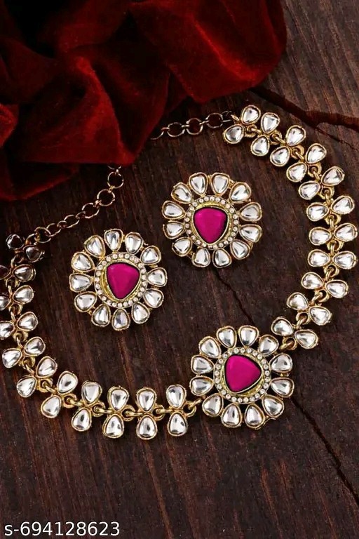 Indian Bollywood Gold Plated Kundan Choker Bridal Necklace Earrings Jewelry Set