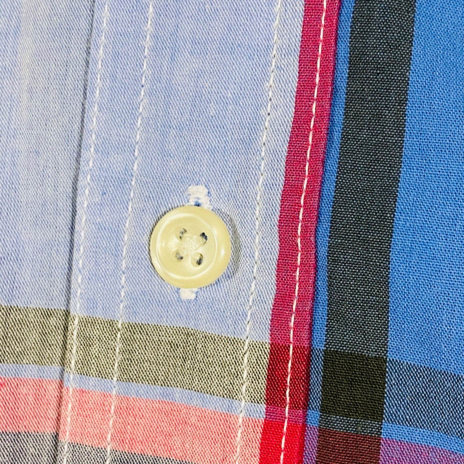 Chaps Button Down Shirt Mens XXL Blue Pink Plaid Short Sleeve Easy Care