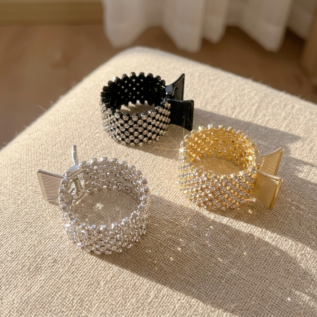 3Pcs Rhinestone Hair Claw Clips High Hold Sparkly Ponytail Clips for Women