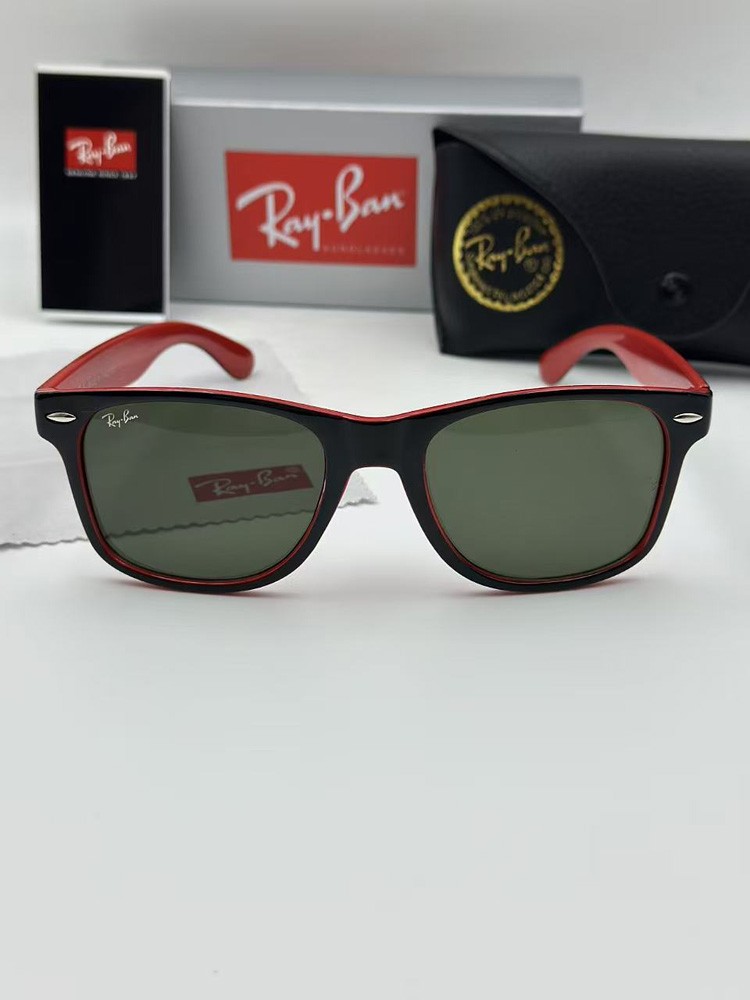 Ray-Ban Wayfarer RB2140 Black Red Edition Sunglasses Green Lenses & Accessories