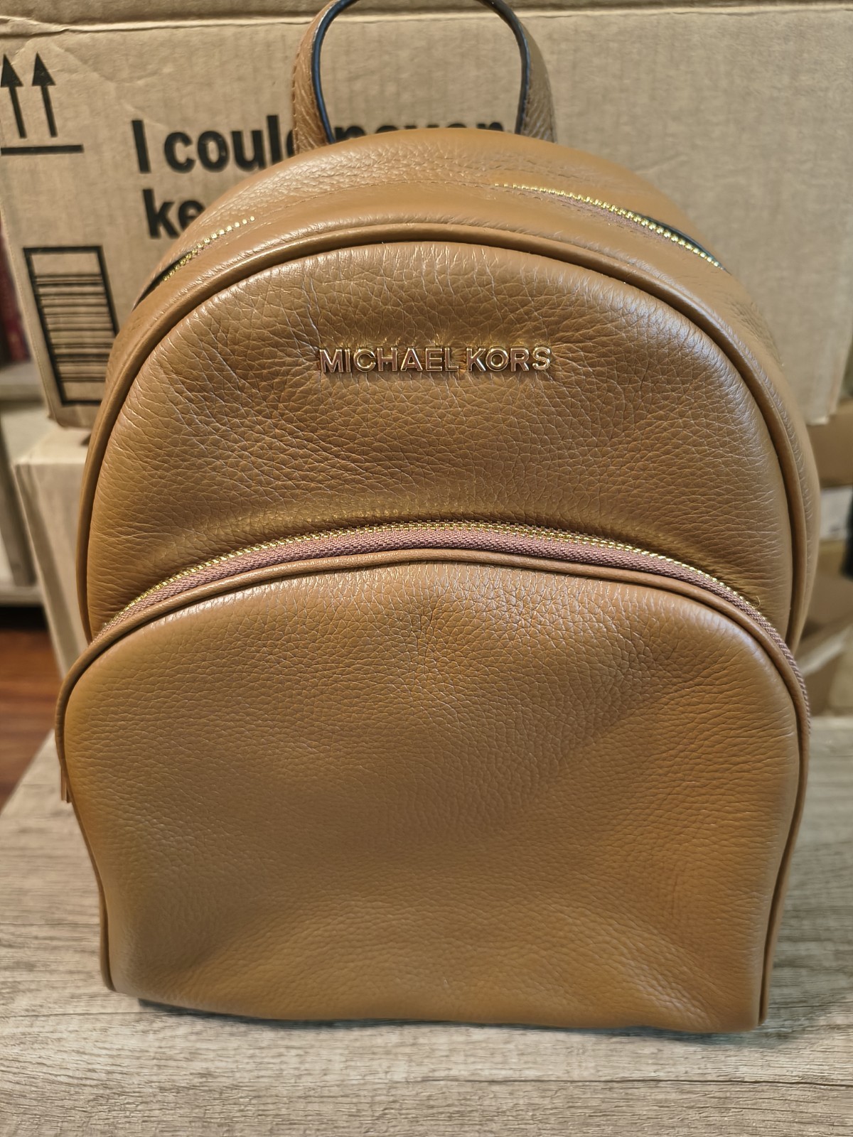 Michael Kors Abbey Medium Pebbled Leather Backpack – Luggage/Tan Brown