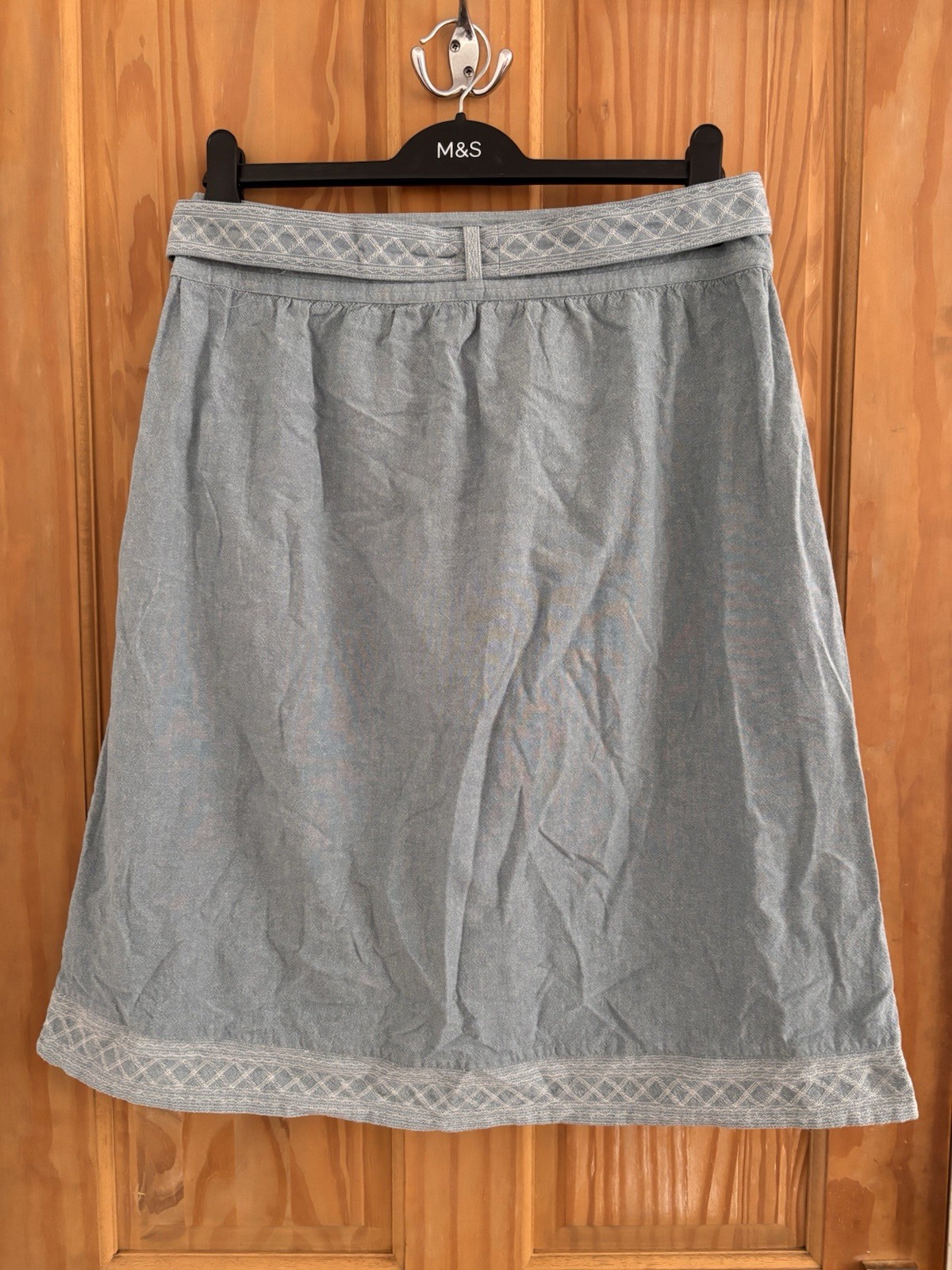 FATFACE Blue Midi A-Line Skirt UK Size 12 ~ 100% Cotton Embroidered Fat Face