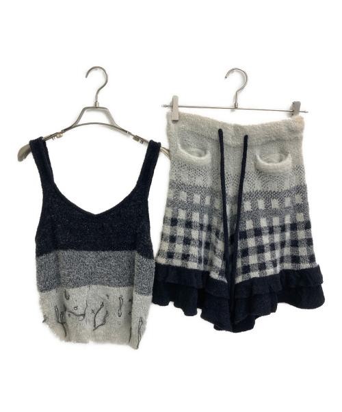 Remneh by rurumu Knit Set Up Black White Sleeveless Top Free Women