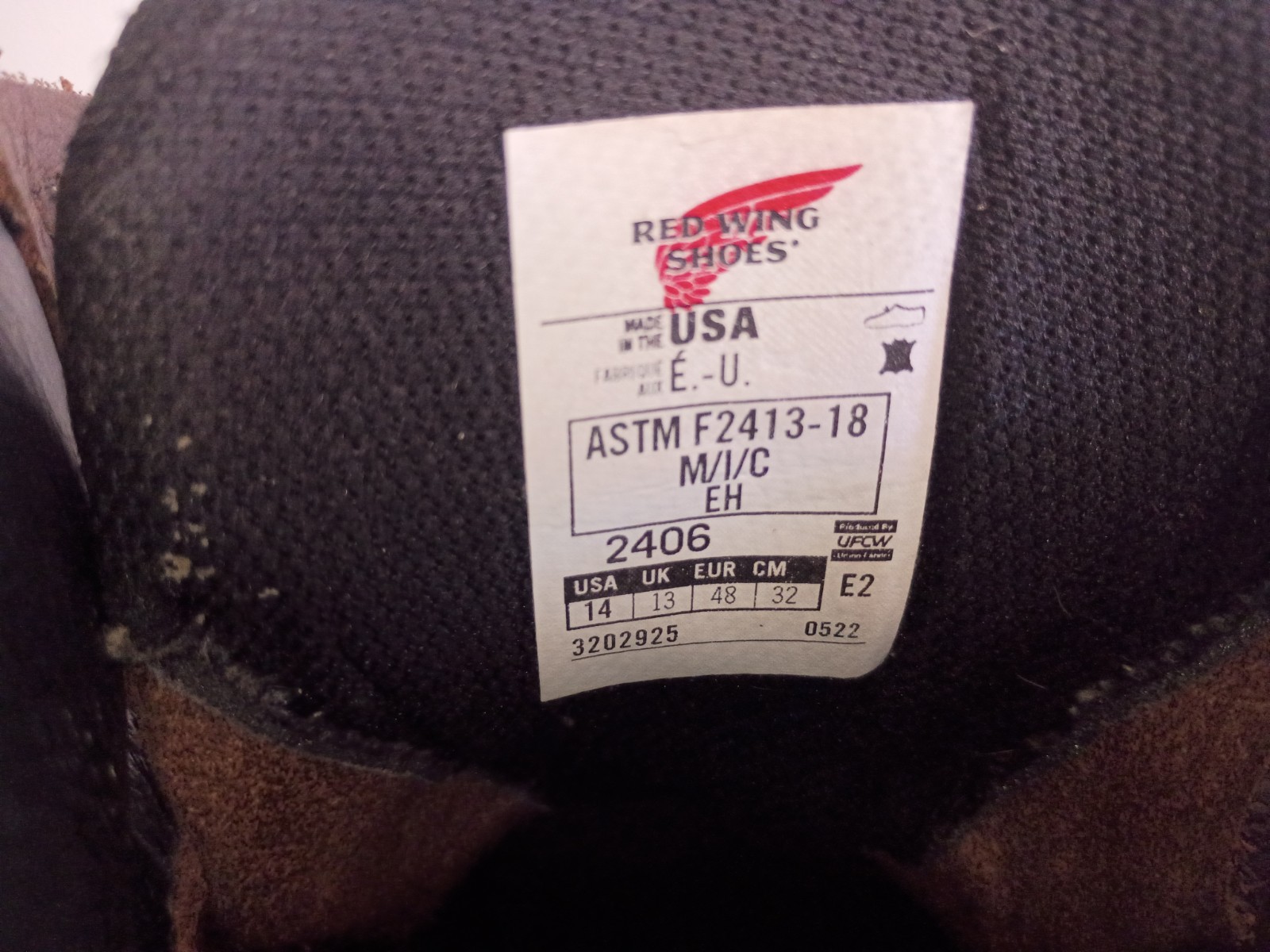 RED WING Sz. 14US/48EU 2240 SuperSole Safety Rated Work Boot w Tuff Toe App
