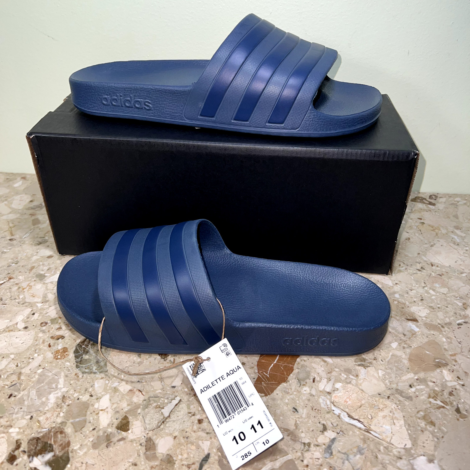 Adidas Unisex Adilette Aqua Sportwear Slip On Sandals, Slides Color Dark Blue.