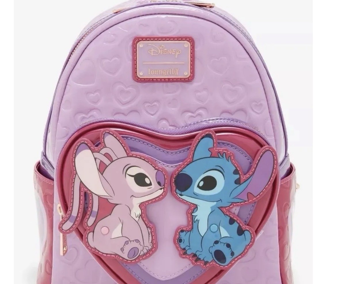 Loungefly Disney Lilo & Stitch Stitch & Angel Purple Pink Backpack & Zip Wallet