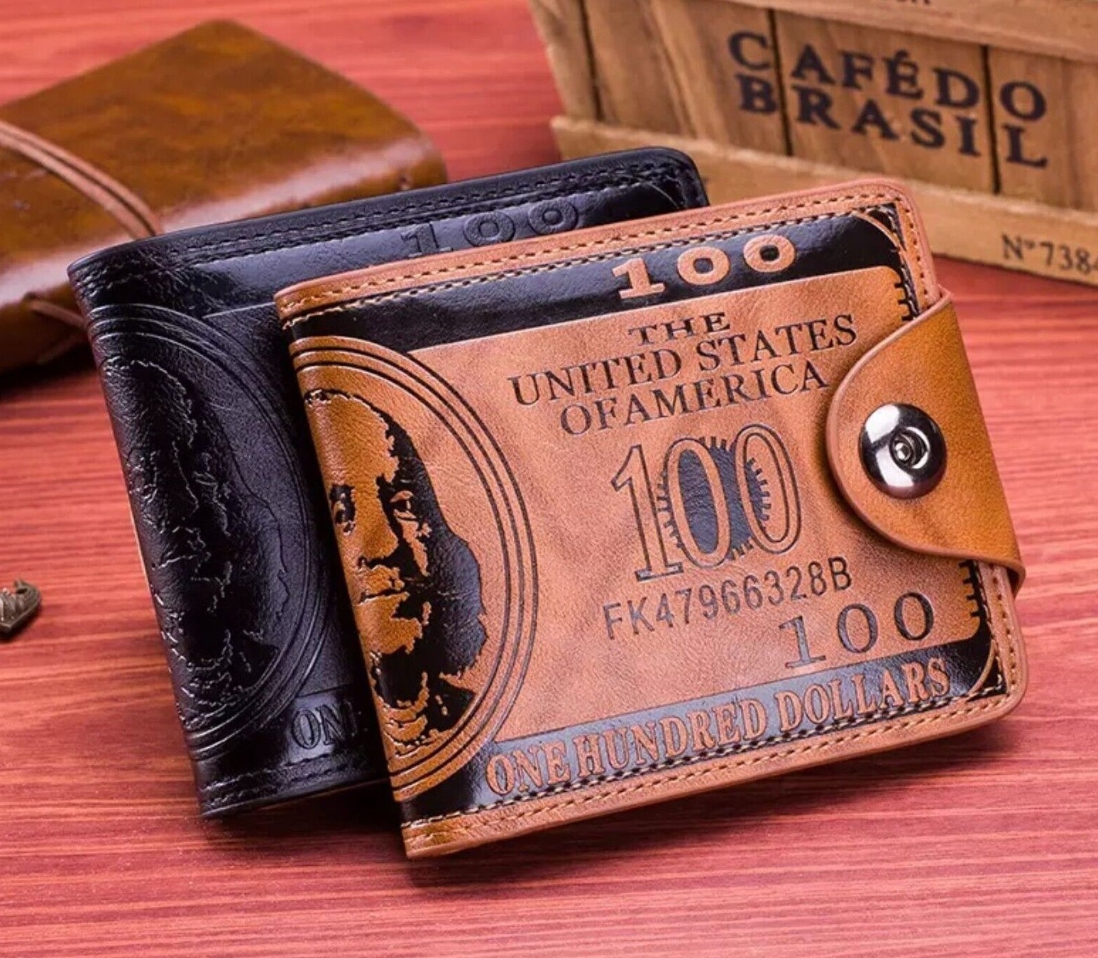 Men’s Wallet with Hasp US100 One Hundred Dollar Embossed Vintage