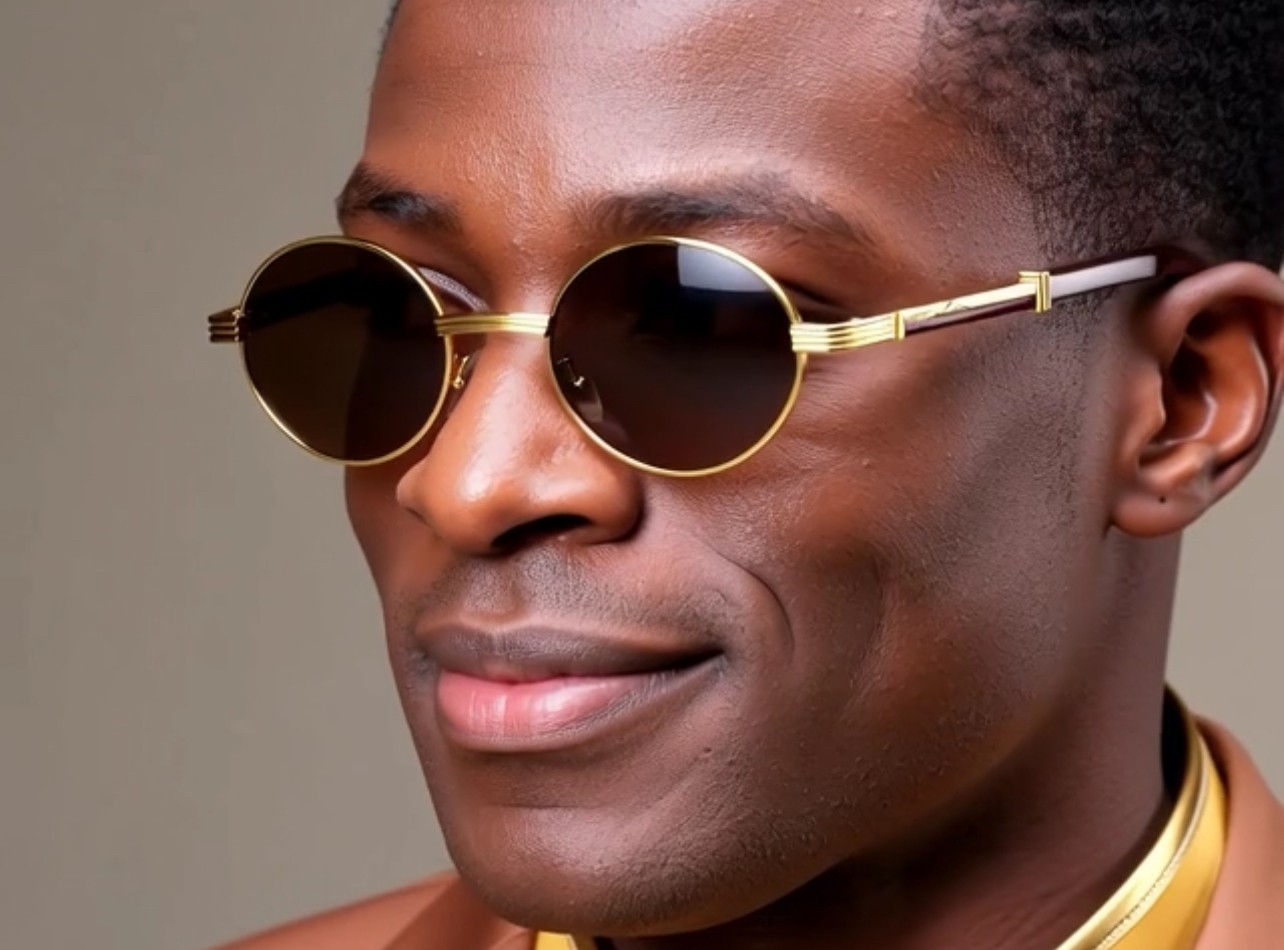 Mens Hip Hop 18k Gold Frame Oval Shape Clear Lens Wood Grain Retro Eye Glasses