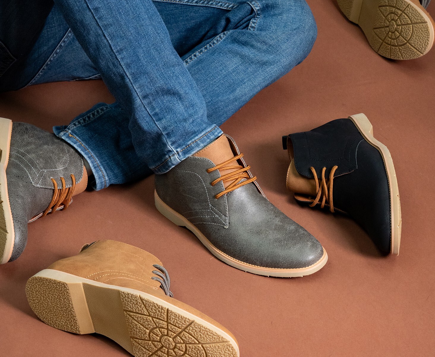 Ferro Aldo Men’s Leather Chukka Lace Up Casual Mid-top Business Dressing Boots