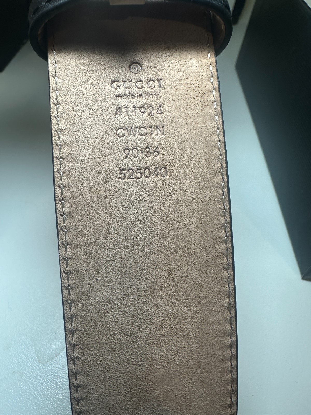 GG Mono BlackGUCCl Leather Belt Silver Buckle Authentic