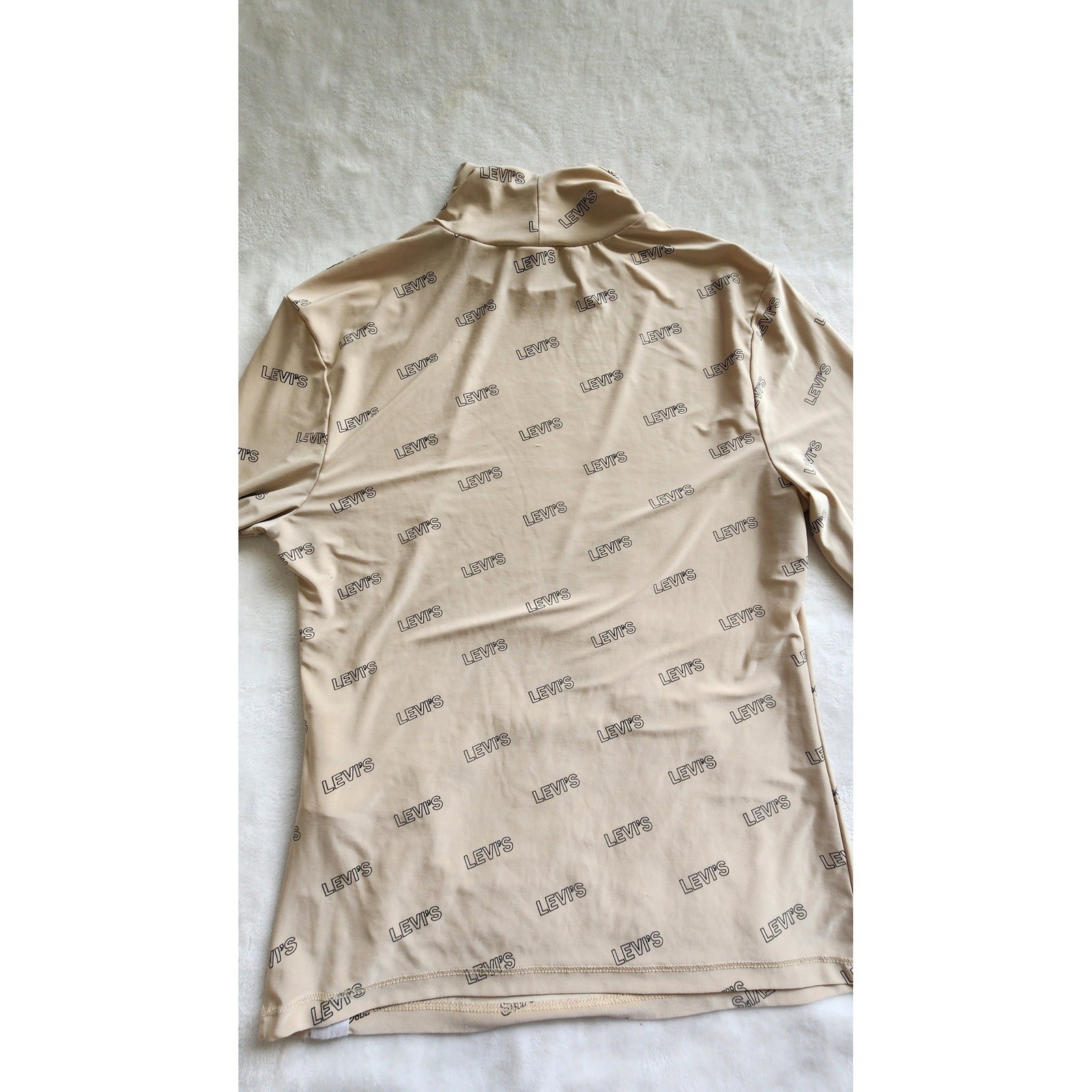 Y2K Levis Womens Tan All Over Logo Print Mock Neck Capsule Long Sleeve Top L