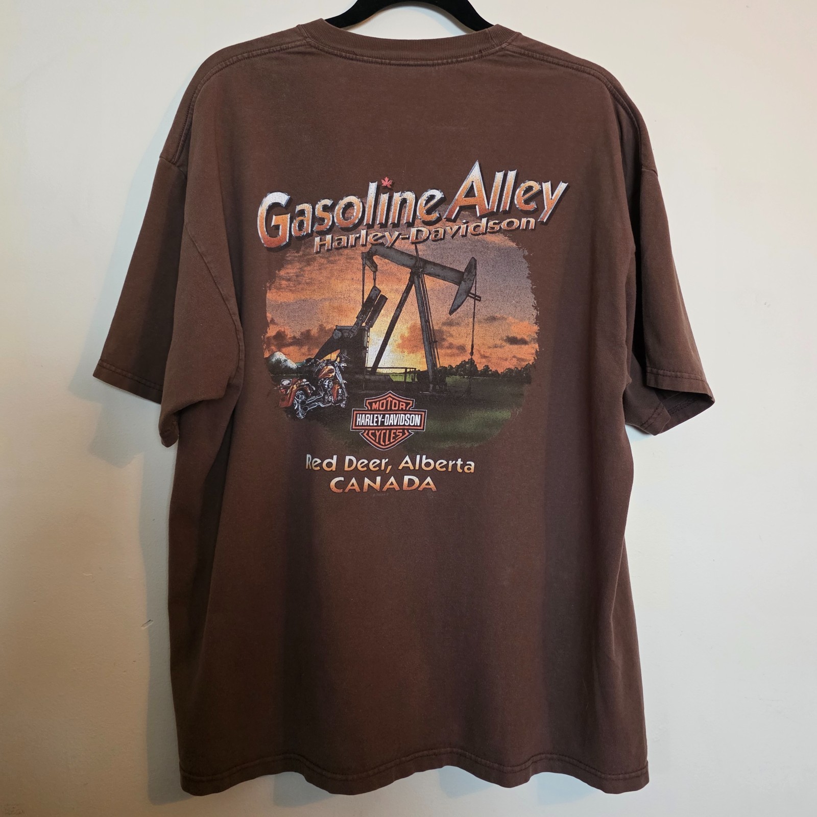 Vintage Harley Davidson Shirt XL Brown Gasoline Alley Red Deer Alberta Pumpjack
