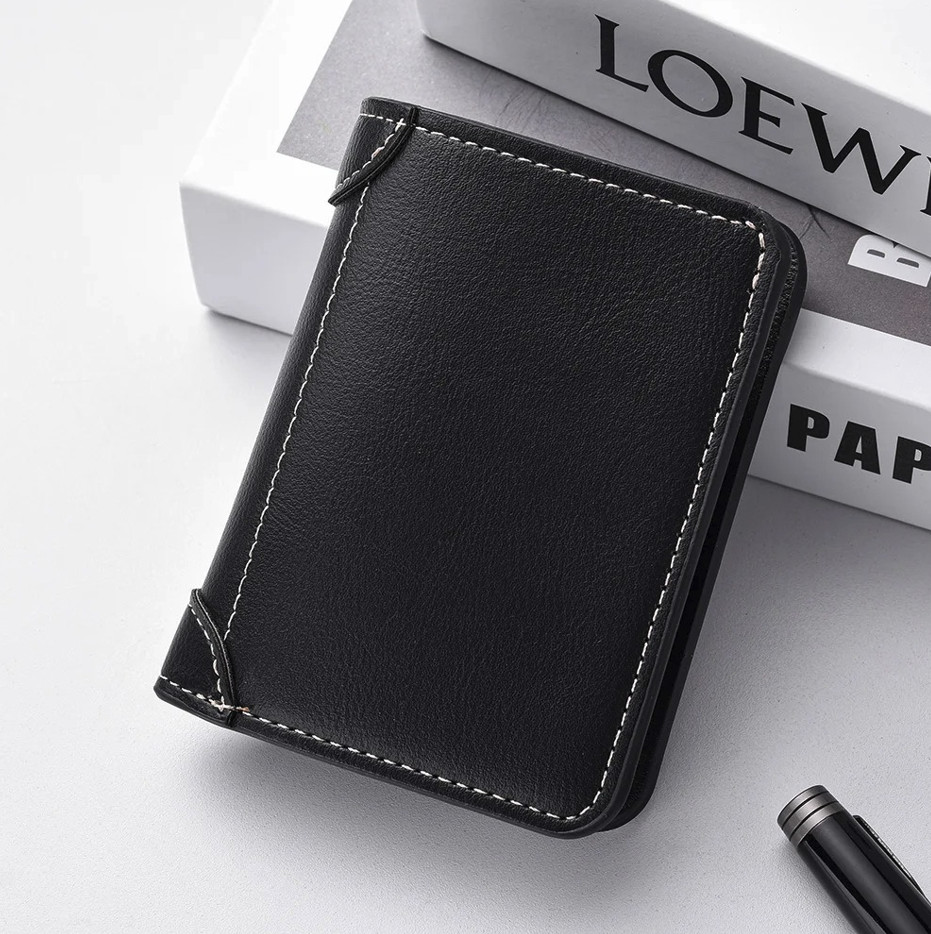 1pc Ultra-Thin Mini PU Leather Men’s Wallet Vertical Credit Card Holder – NEW
