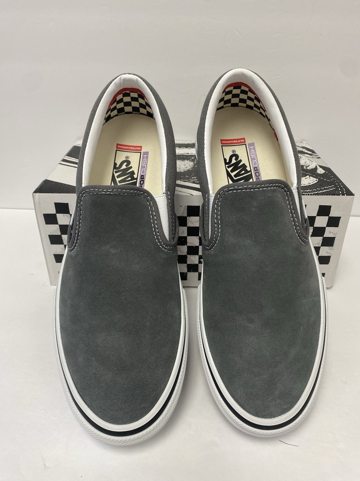 Vans M 10 SKATE Slip On Shoes Pewter Gray Suede Pop Cush Sole Dura Cap New!