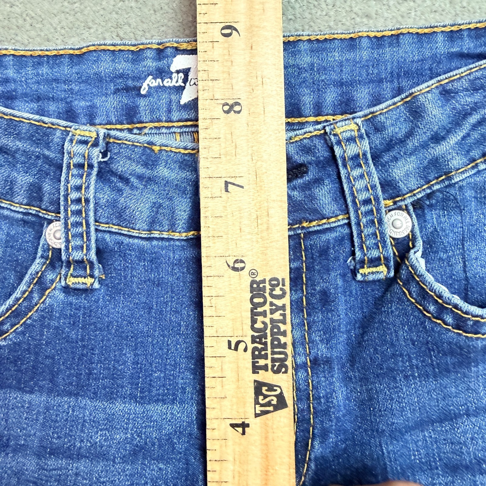 7 For All Mankind Denim Shorts Womens Size 12 Dark Wash Blue Embroidered Pockets