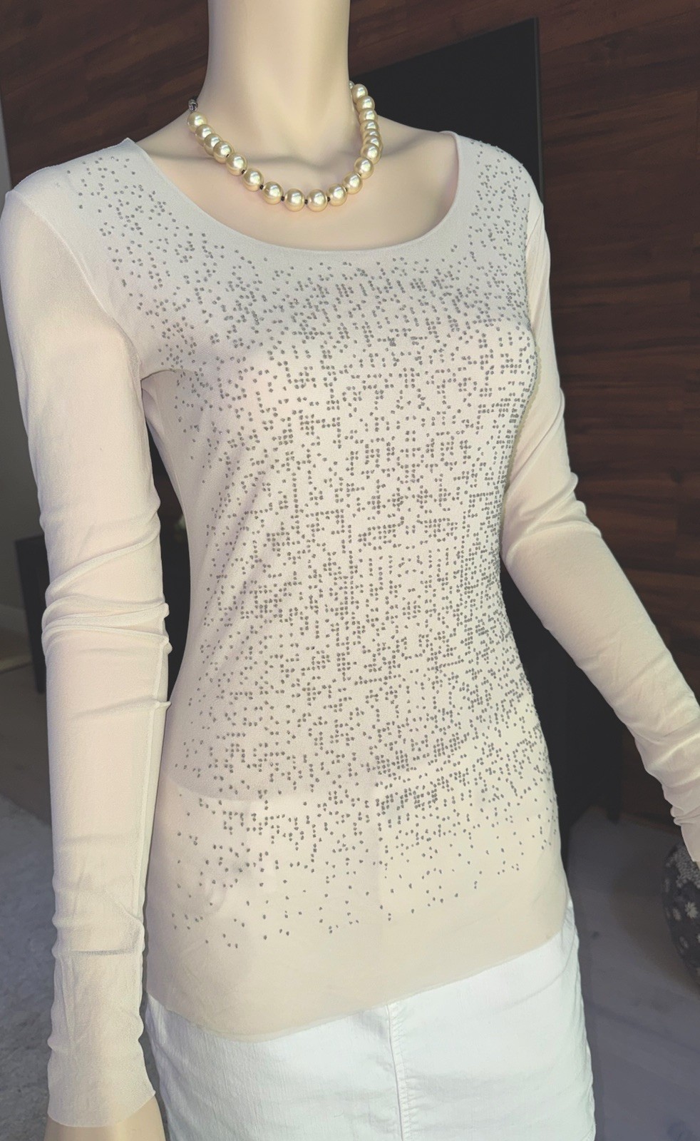 D. Exterior Italy embellished Top Blouse Beige Shirt Sz M