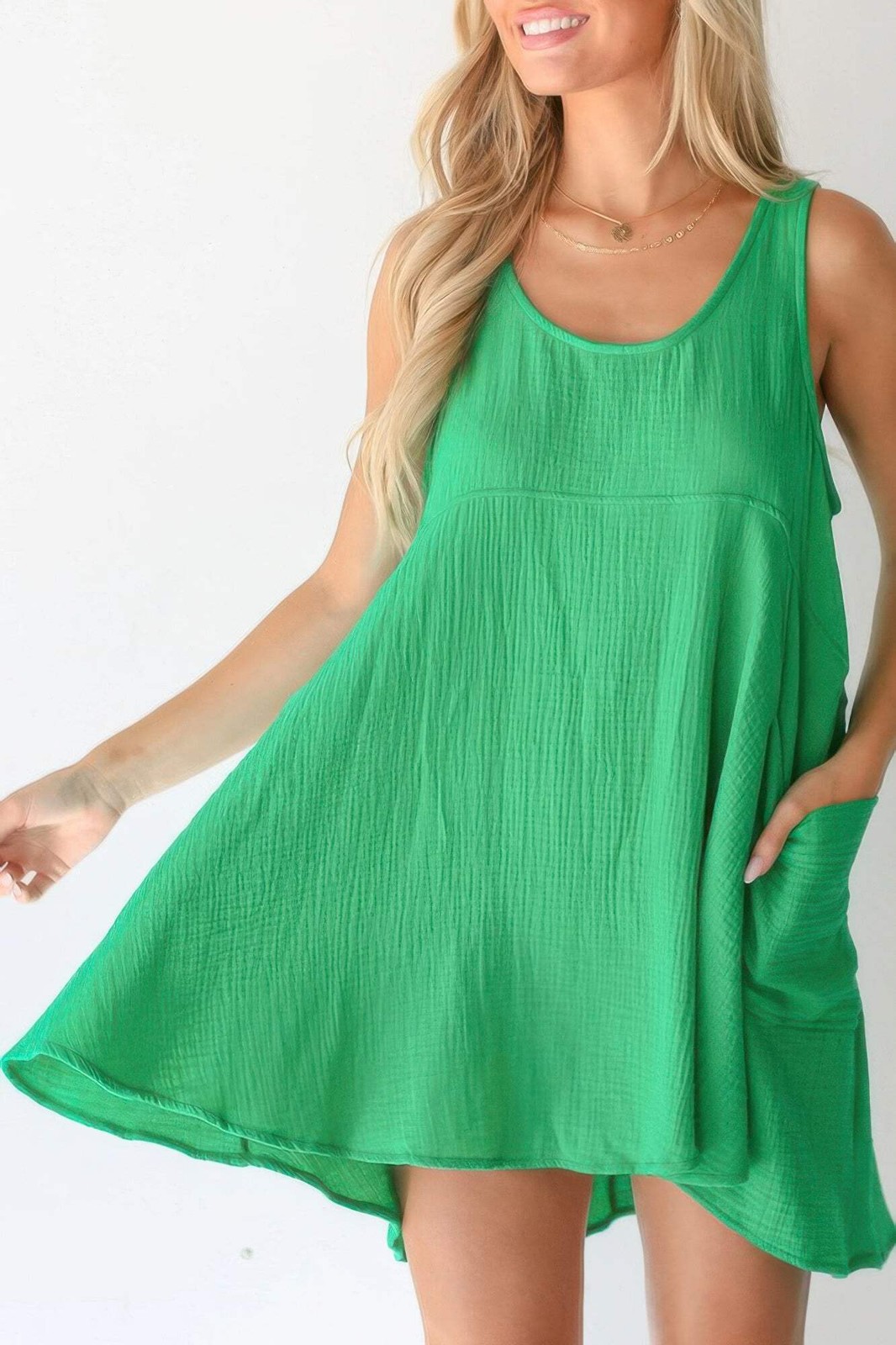 U Neck Backless Sleeveless Mini Pocket Dress