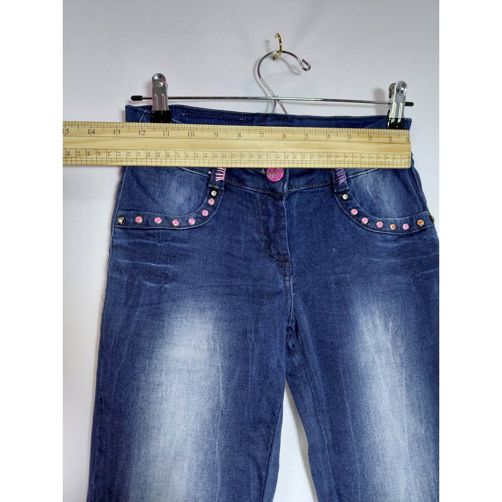 Animal Connection Denim Embellished Jeans Blue Mid (10-12 in) Slim Women Size 28