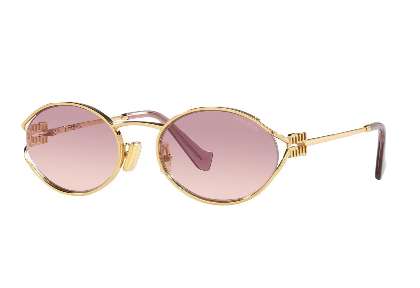 Miu Miu Logo MU 52YS 5AK0/6S Round Sunglasses in Gold / Pink Lens