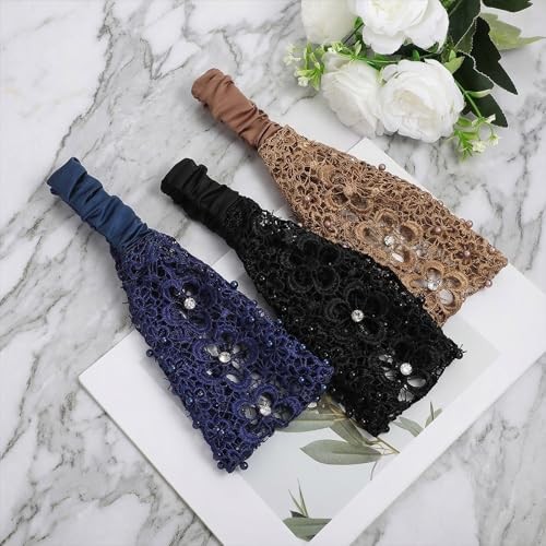 cobee 3 Pcs Elegant Lace Headbands for Women, Wide Boho Head Wrap with