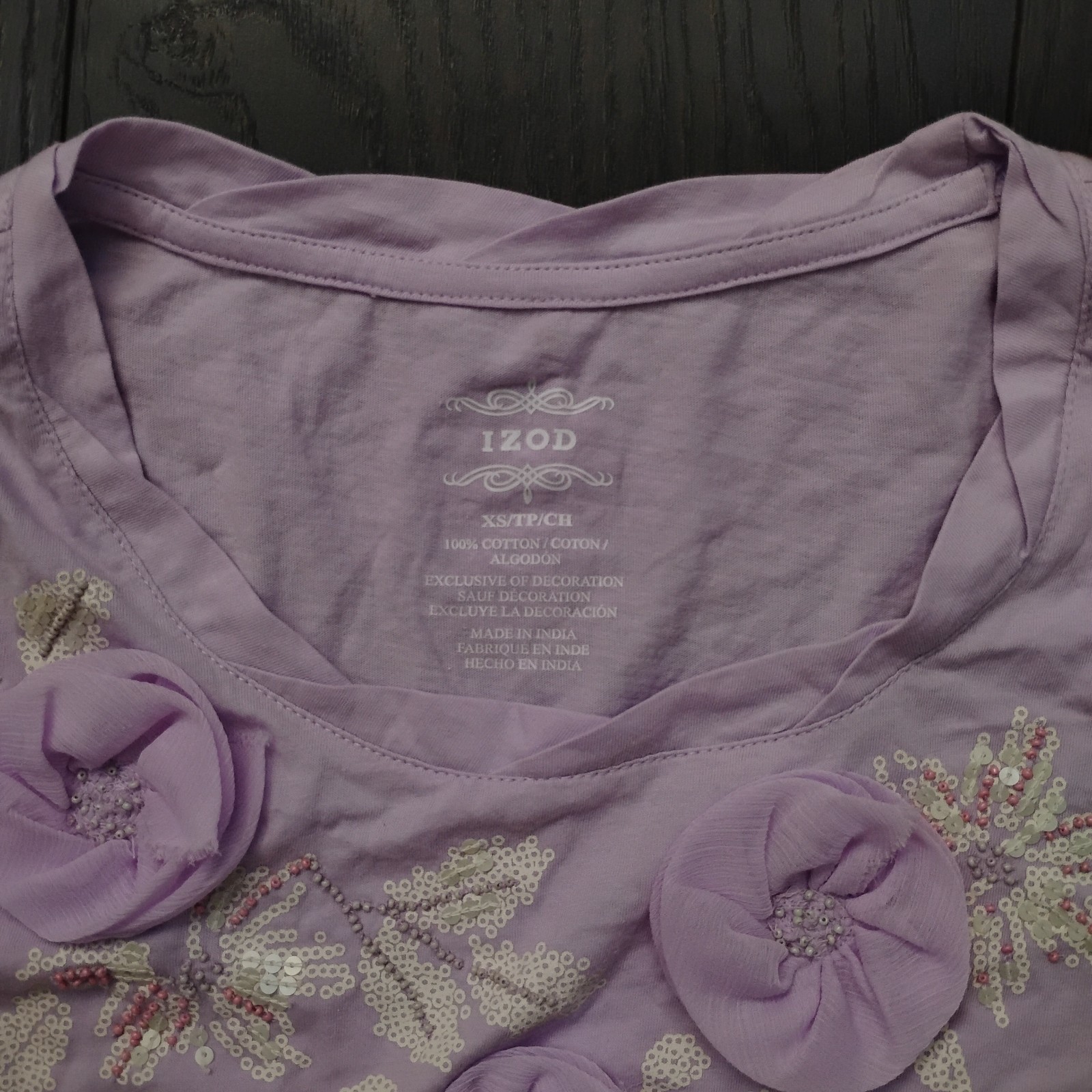 New Women’s IZOD Light Purple Size XS Cotton Long Sleeve T-Shirt Flowers