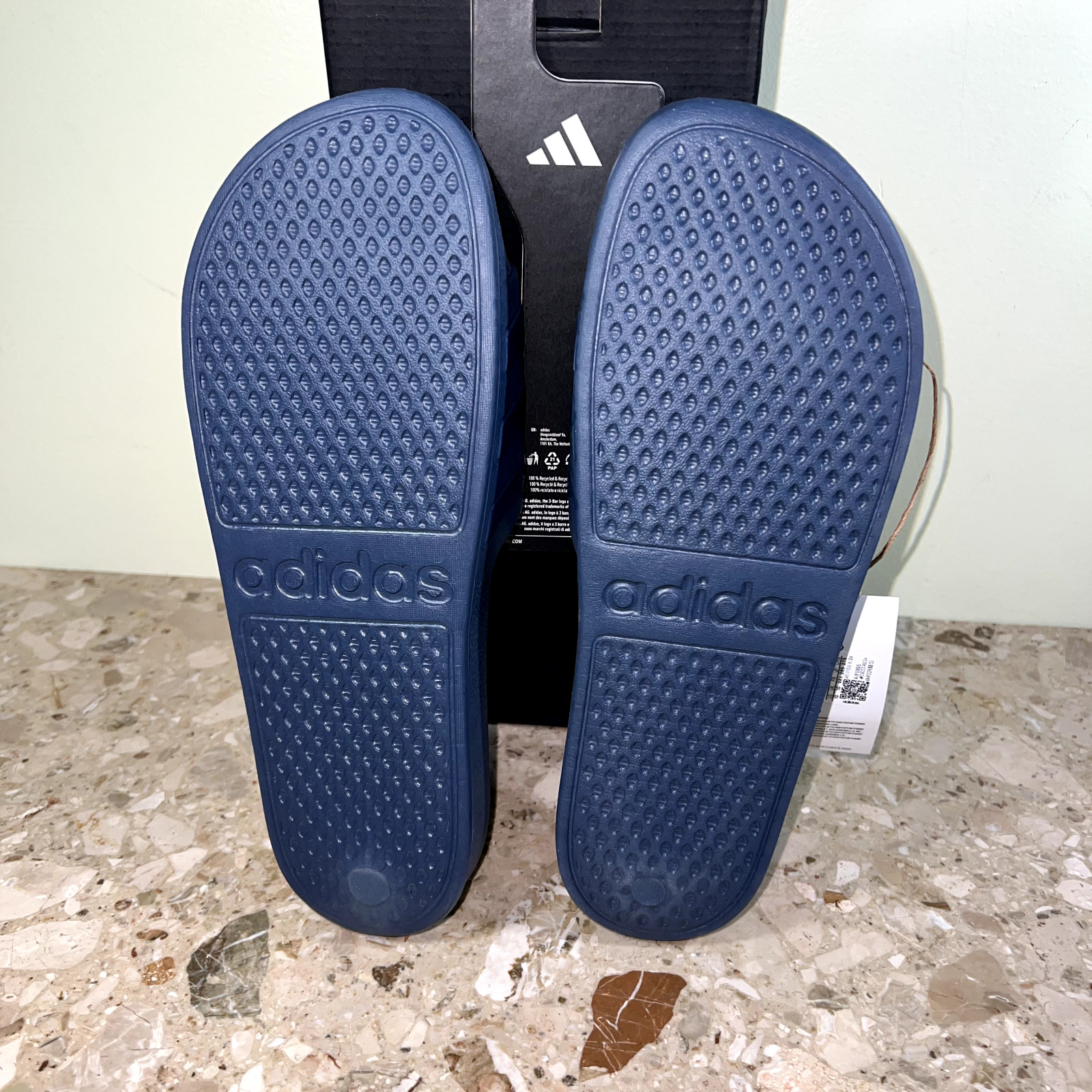 Adidas Unisex Adilette Aqua Sportwear Slip On Sandals, Slides Color Dark Blue.