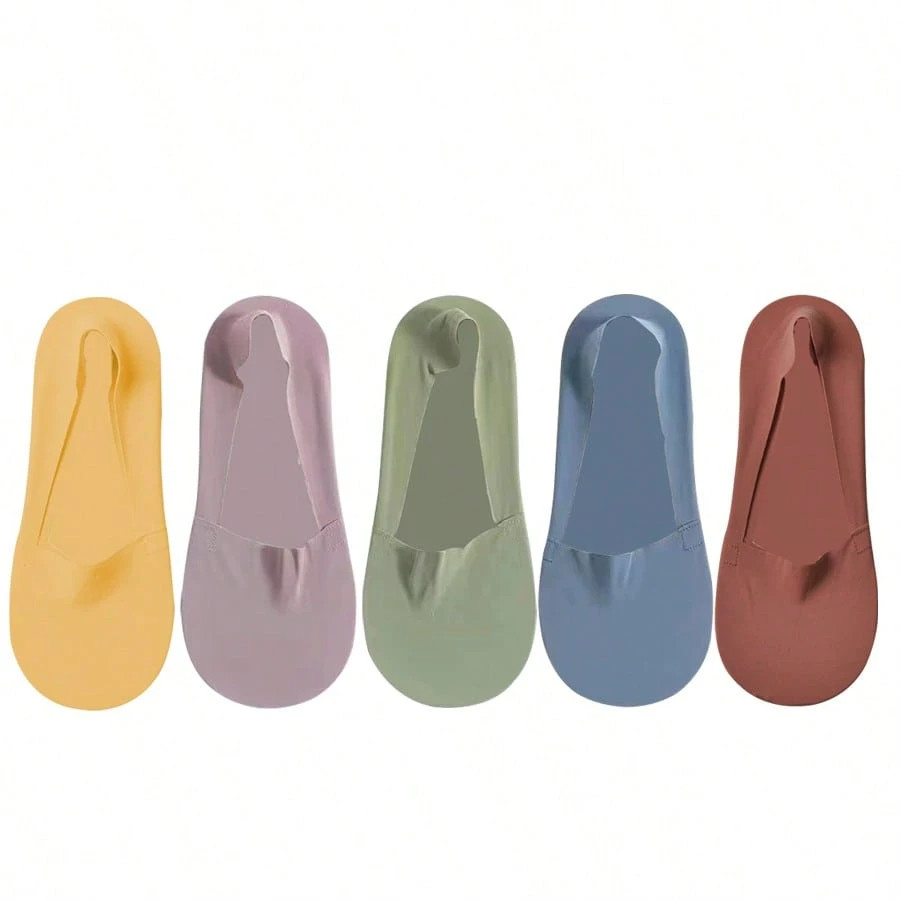 5Pairs Thin No Show Socks Low Cut Liner Non Slip Invisible Socks For Women