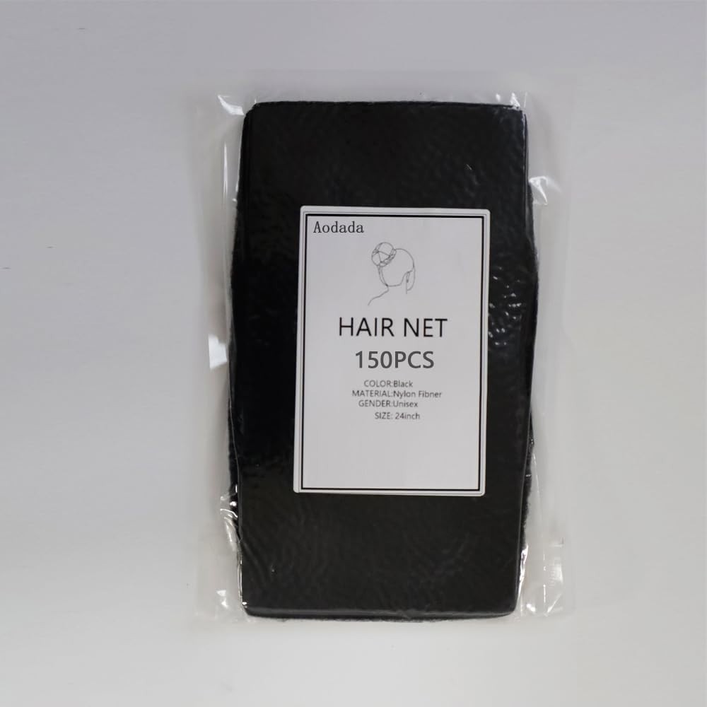 150Pcs Black Hair Nets – 24″ Elastic Mesh for Food Service & Ballet Buns + 10 U
