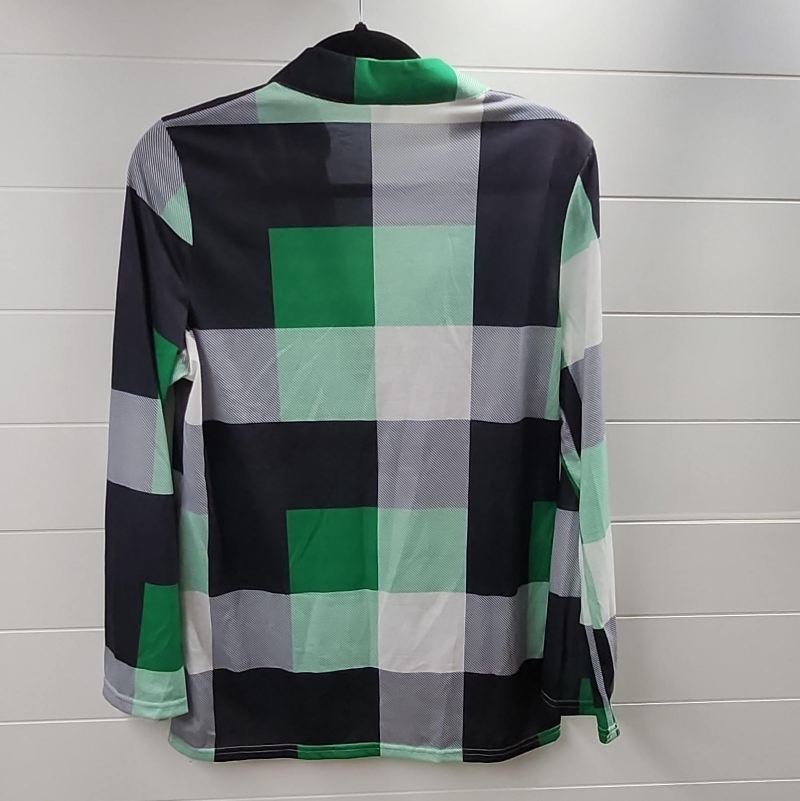 Women’s Plaid V-Neck Long Sleeve Pullover Blouse Green Black Gray White S