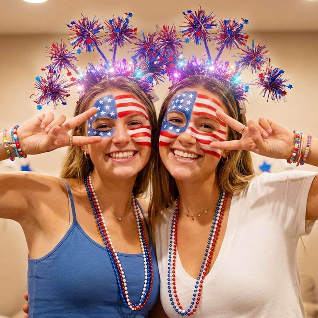 Patriotic Light up Headband Red White Blue Tinsel Star Headband 4Th of July Acce