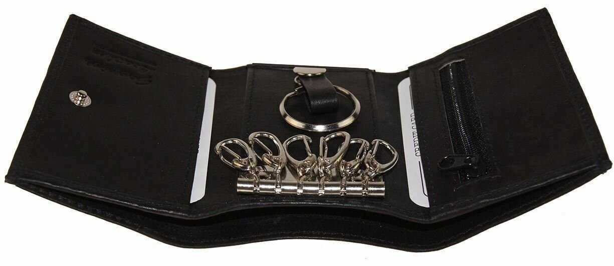Genuine Leather Men’s Key Holder Accessory Easy 6 + Key Chain Wallet Case Black