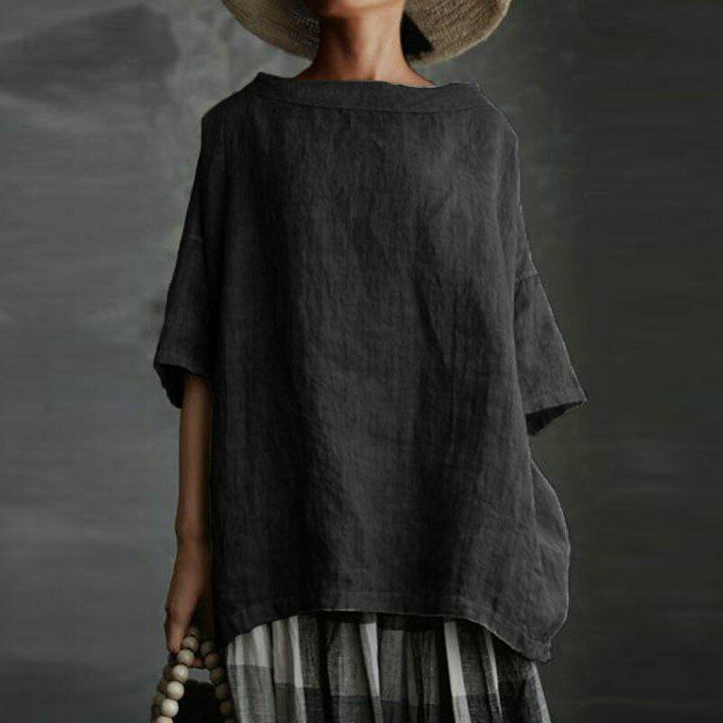 Women’s Short Sleeve Kaftan Blouse T-Shirts Linen Loose Tunic Tops Tee Plus Size