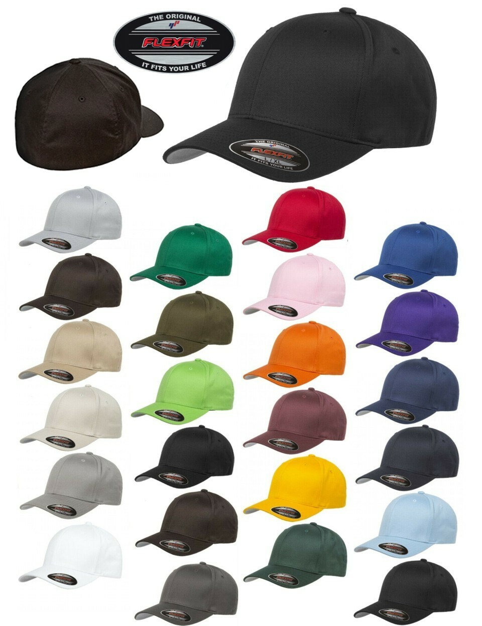 FLEXFIT Original Twill Fitted CLASSIC Hat Plain Blank 6-Panel Cap S/M L/XL