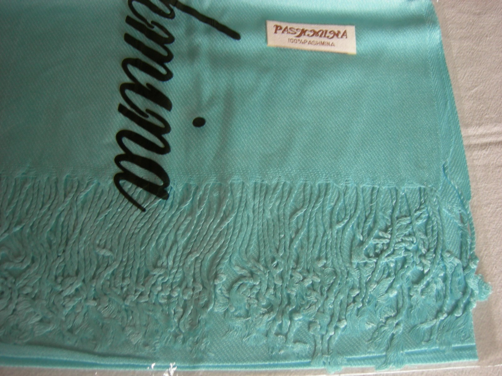 NIP Med. Blue Pashmina Scarf- 100% Pashmina -27″ x 75″ w/3″ Fringe