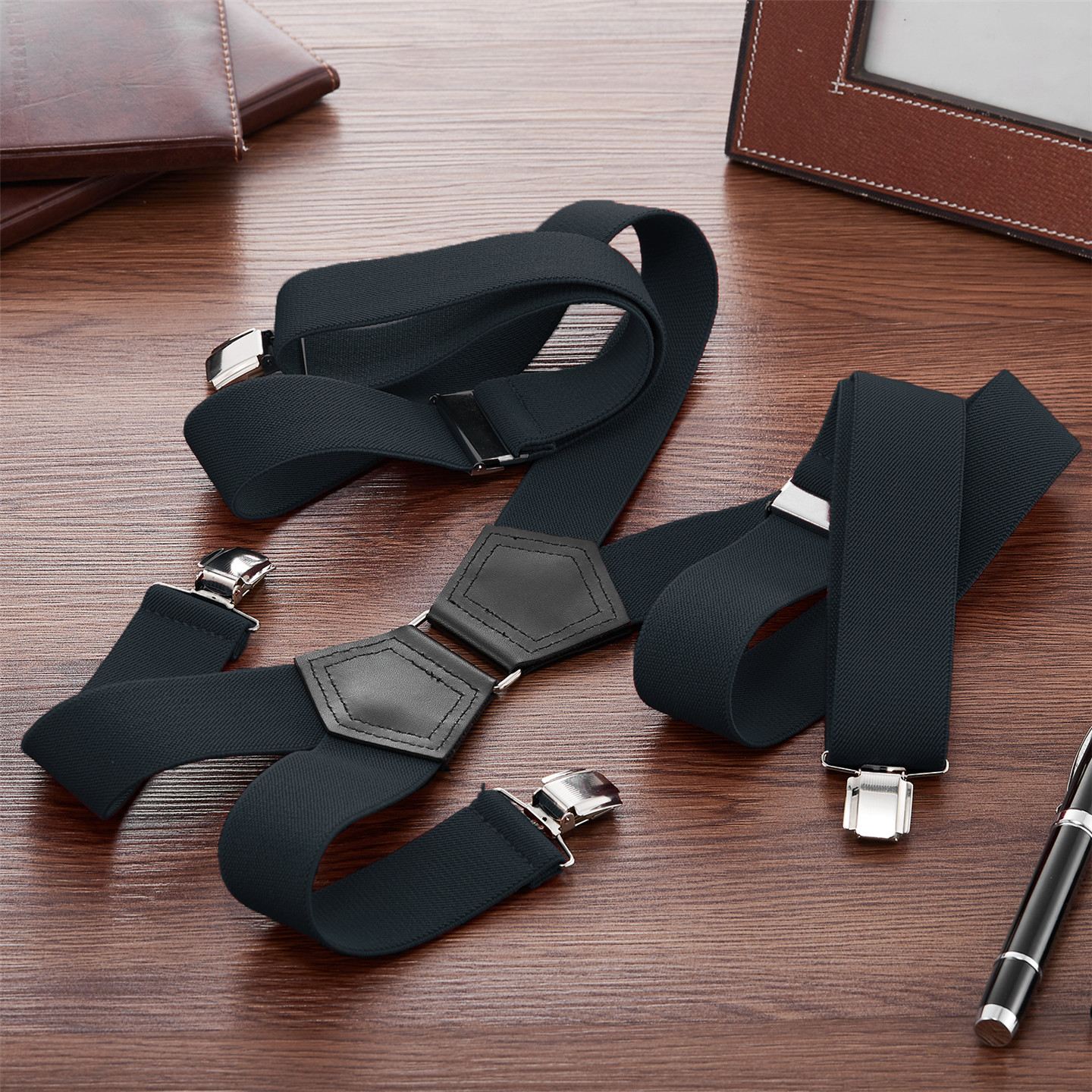 Buyless Fashion Suspenders Mens – 48″ Elastic Adjustable Straps 1 1/4″ – X Shape